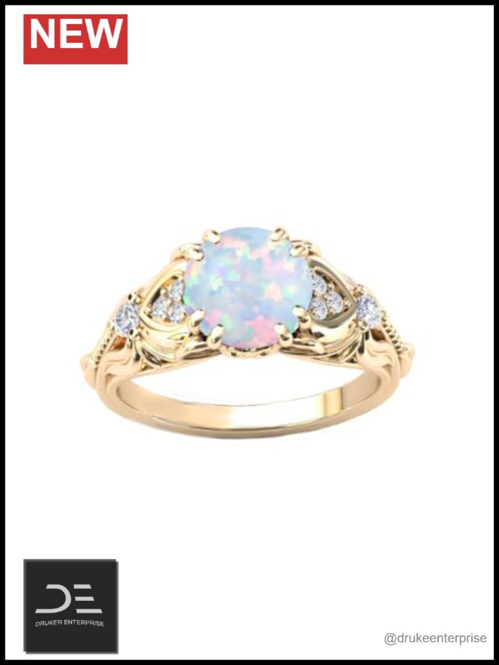 Vintage Opal Ring 1ct Simulated White Opal Moissanite S925 Sterling Silver